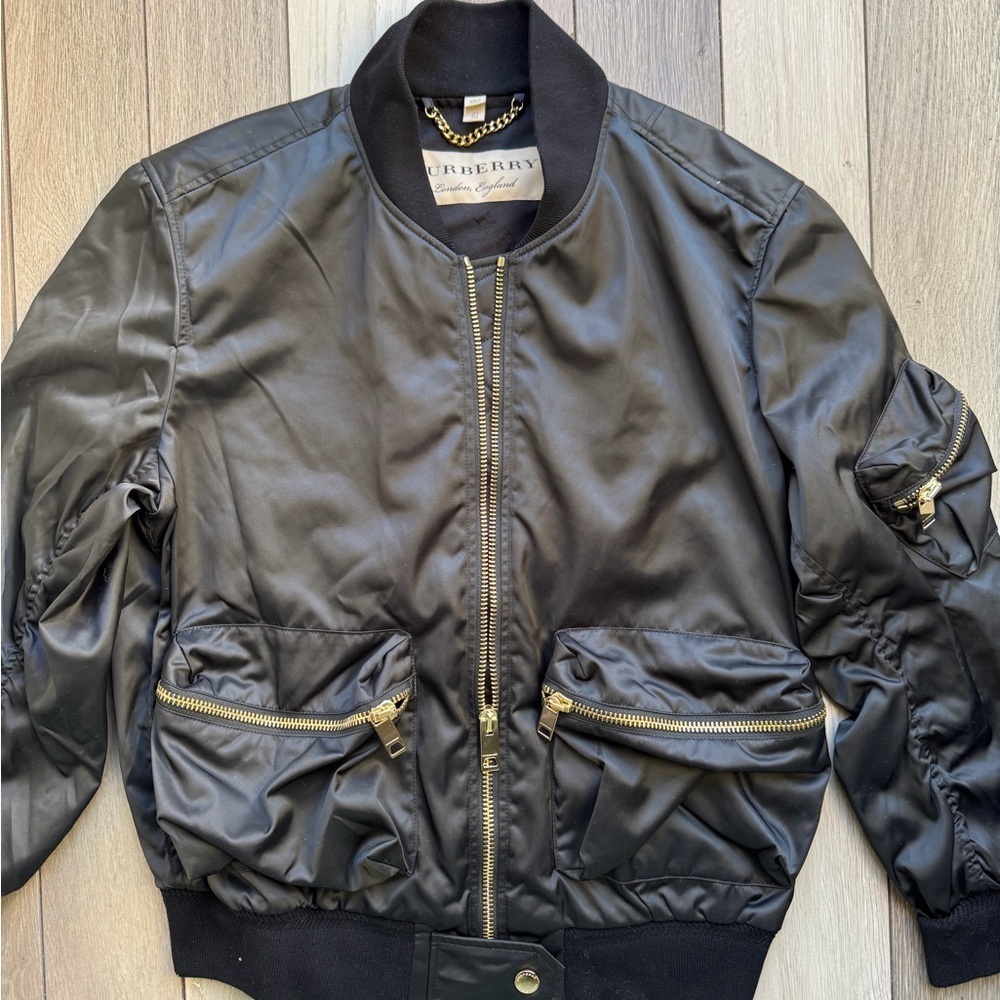 Burberry Black Bomber Jacket with Gold Zippers - Picture 4 of 7